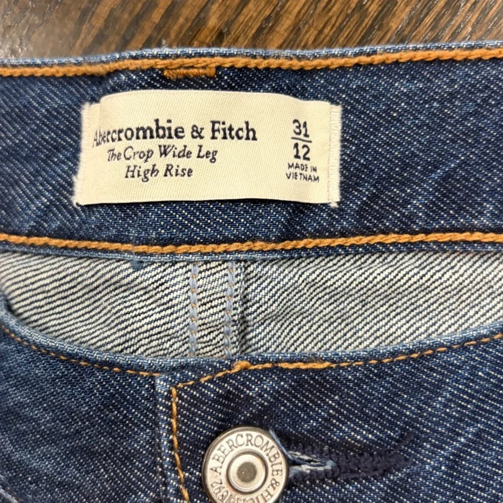 Abercrombie & Fitch Wide Leg Jeans Women‎ 31 12 Blue High Rise Crop Denim 35x26
